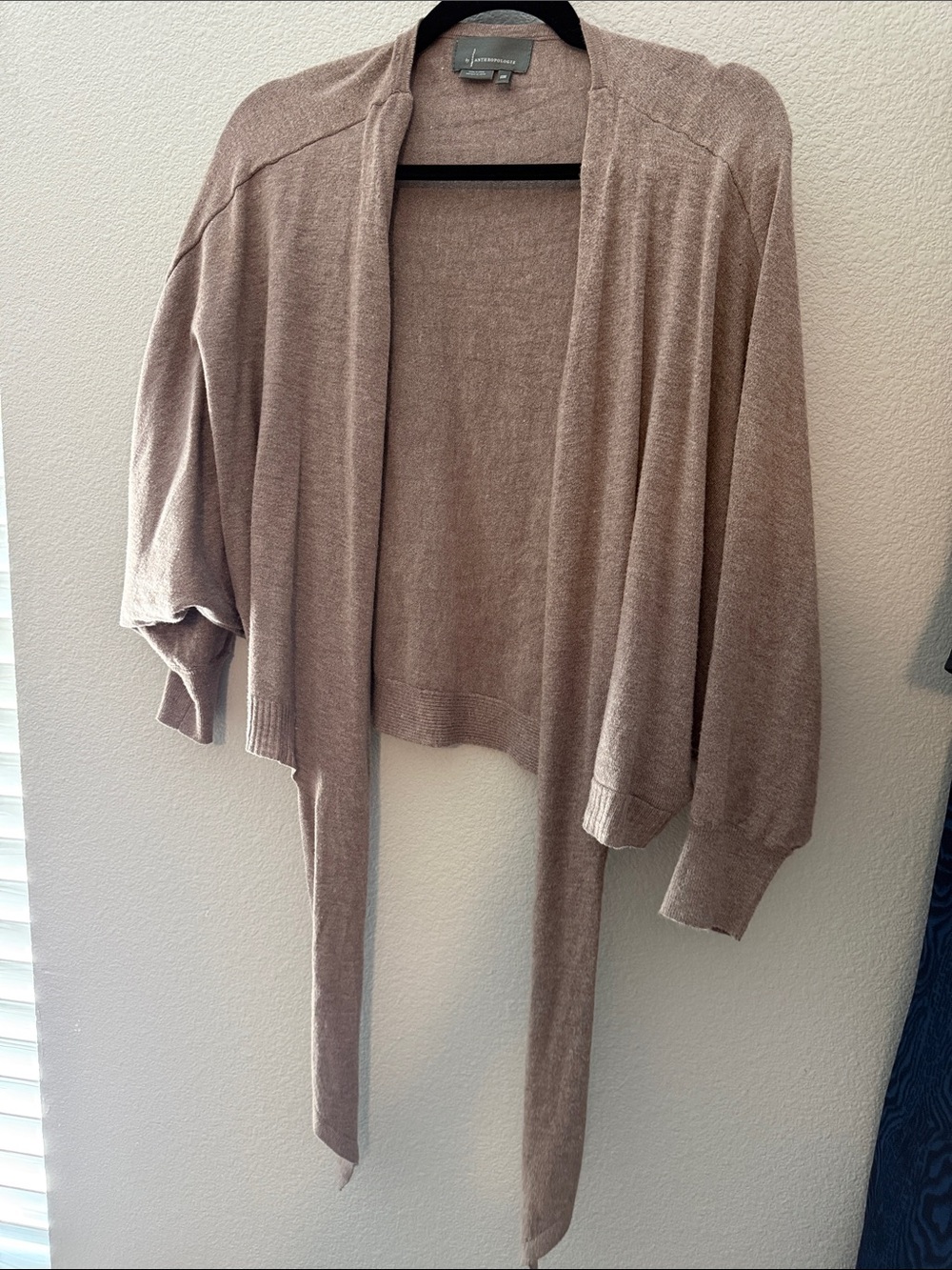 Open-Front Taupe Belted Knit Cardigan